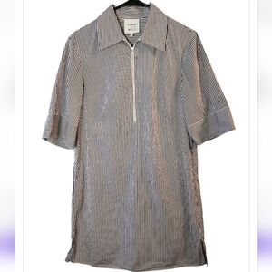 Akris Punto Exclusive Saks 5th Ave Striped Shirt Dress Silver Zipper 100% Cotton